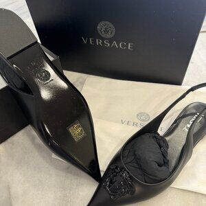 Versace La Medusa Slingback Flats Black Womens